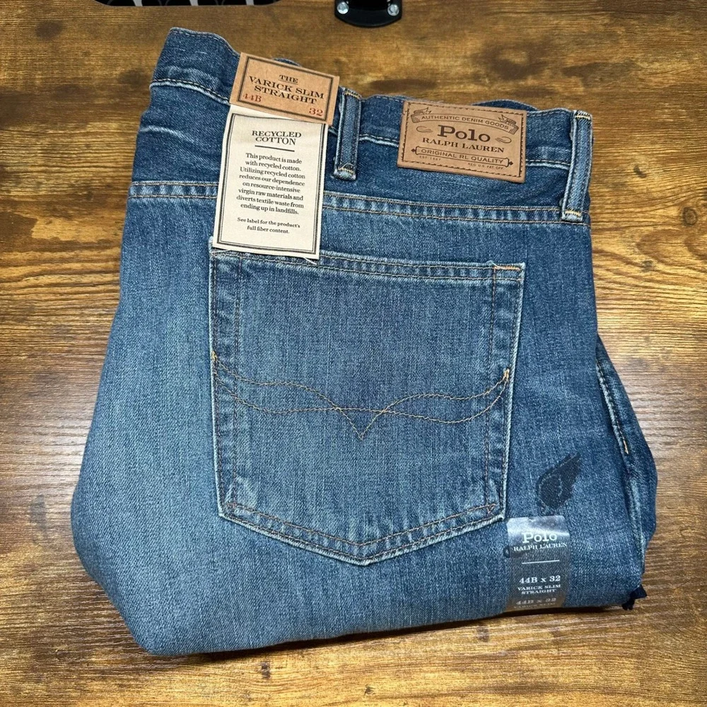 NEW Polo Ralph Lauren Varick Slim Straight Jeans Mens 44x32 Blue Graphic